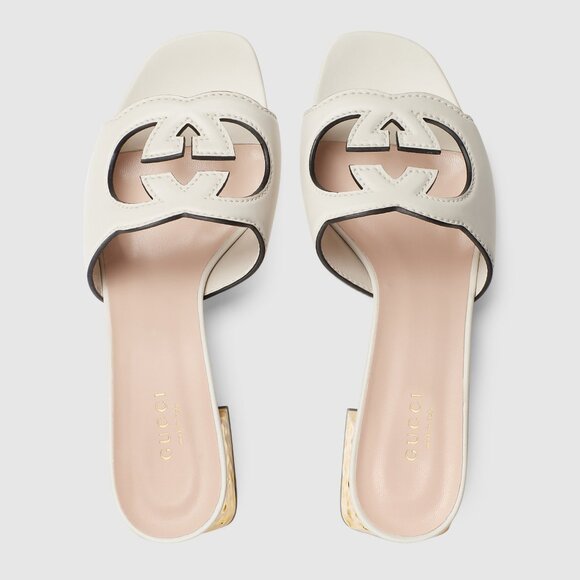 GUCCI SHOES INTERLOCKING G LOGO CUT OUT WHITE LEATHER MULES SANDALS sz 42 12 - Picture 3 of 15